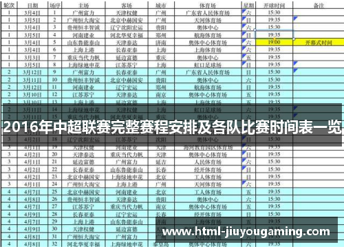 2016年中超联赛完整赛程安排及各队比赛时间表一览